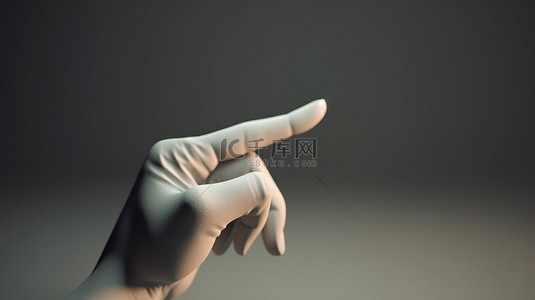 手势指向背景图片_卡通手在 3D 渲染中指向左侧，并带有单击手势