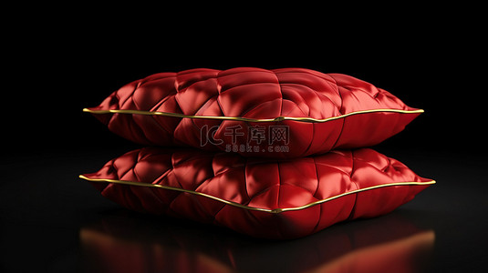 vip 概念红色枕头在黑色背景的金色屏障之间以 3d 呈现