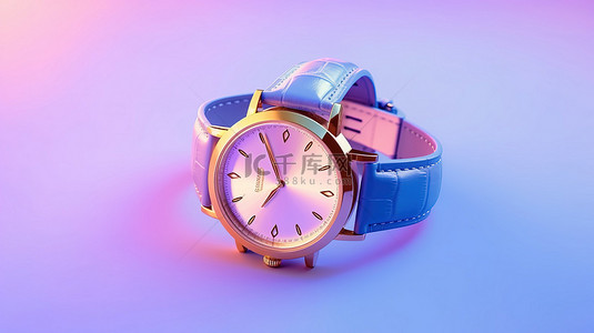 令人惊叹的双色调风格奢华男士粉色模拟腕表，蓝色背景 3D 渲染