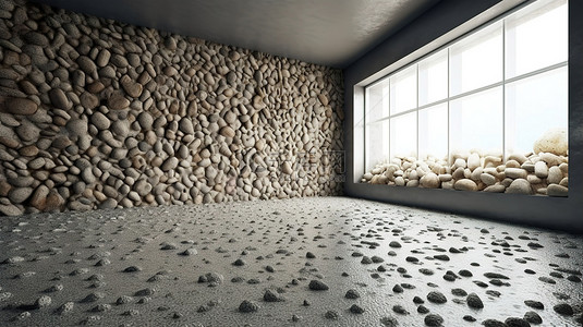 3d 渲染中的卵石纹理房间内部背景