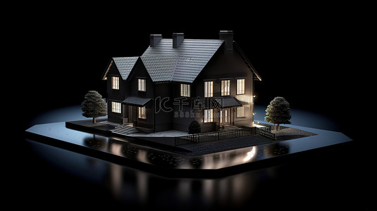 黑色背景房地产背景图片_黑色背景上渲染的 3D 房屋房地产视角