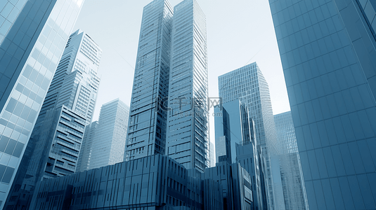 世界城市背景背景图片_蓝白商务建筑背景