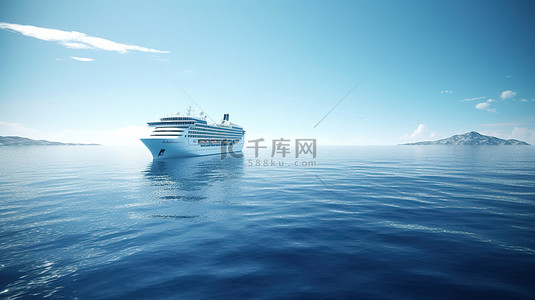 乘客背景图片_完美的蓝色海景与游轮的 3D 渲染