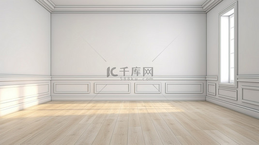 简单性背景图片_白色木制空房间与木地板的最佳 3D 渲染的简单性