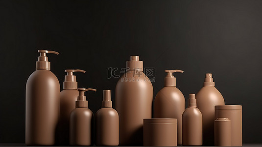 3D 渲染中的化妆品瓶模型在棕色背景的讲台上展示您的产品