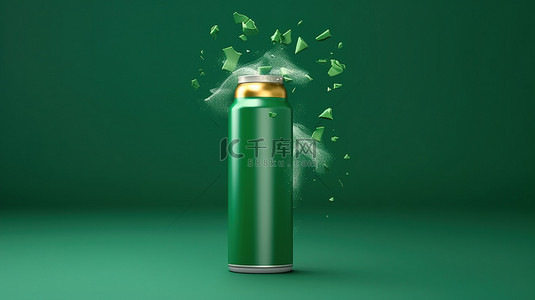 悬挂在绿色背景上的隔离喷雾罐的 3d 渲染
