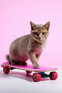 上面有一只猫的粉色滑板
