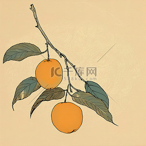 两个橙子坐在有叶子的树枝上
