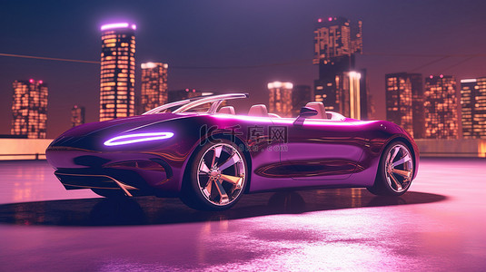 3D 渲染运动敞篷车，采用时尚的紫色设计，适合城市巡航和赛道赛车