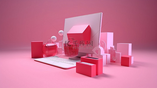 巴林的虚拟购物社交媒体和网站的 3D 渲染