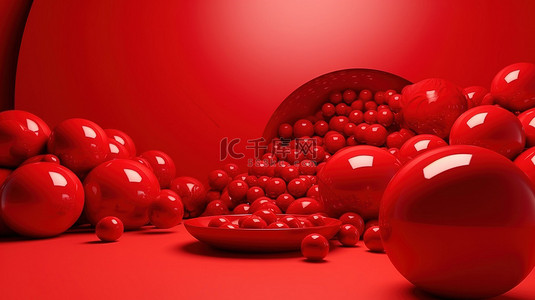 红色几何形状背景图片_红色球体背景渲染图像中的 3d 几何形状
