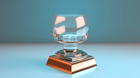 玻璃奖杯背景图片_以 3D 渲染的漂浮在表面上方的玻璃奖杯的模型