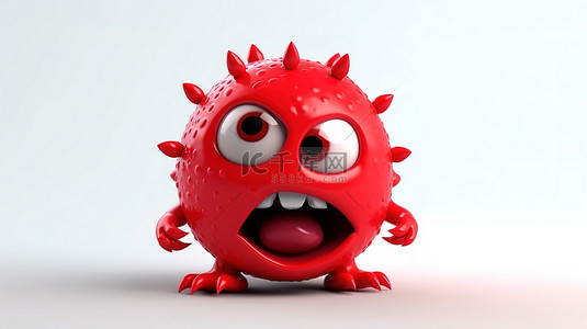 红色病毒背景图片_红色病毒的白色背景3D卡通人物