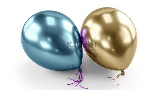 金属色卡背景图片_金属气球的孤立 3d 渲染，设置为金灰色紫色和蓝色，带有剪切路径