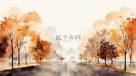 秋天水彩风景插画