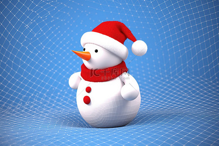 圣诞帽服装背景图片_一个戴着红色帽子穿着蓝色雪人服装的三维雪人