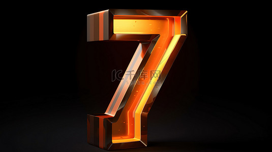复古 3d 字母表隔离数字 7 黑色背景与剪切路径 3d 插图