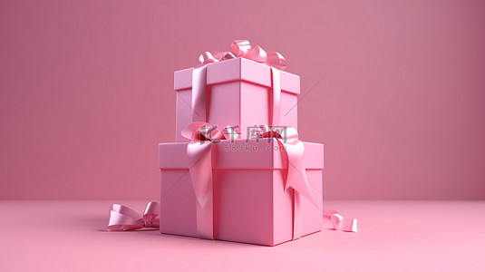 背景红色盒子背景图片_带有 3d 渲染礼品盒的粉红色背景