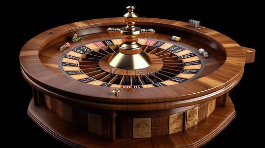 金色奢华背景图片_孤立的 3d 渲染中的木制赌场轮盘赌