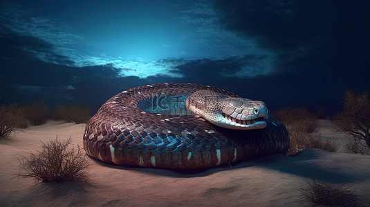 巨蛇反对辐射满月 3d 渲染