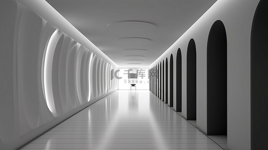 城市地铁隧道背景图片_未来派室内设计概念 3D 渲染走廊