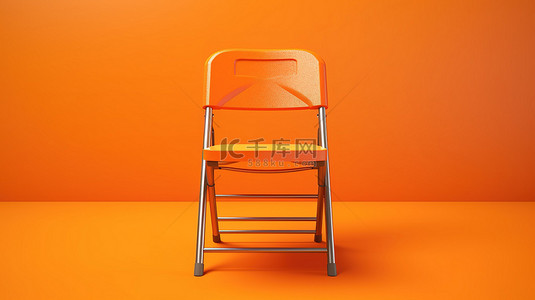 3D 渲染的单色椅子在充满活力的橙色背景下折叠