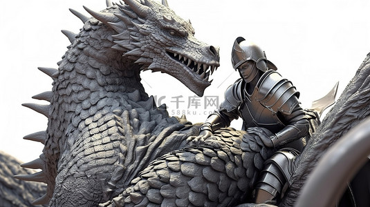 勇敢的背景图片_勇敢的骑士和凶猛的龙的 3d 插图
