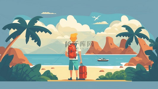 古代背包客背景图片_旅游海岛露营背包游玩