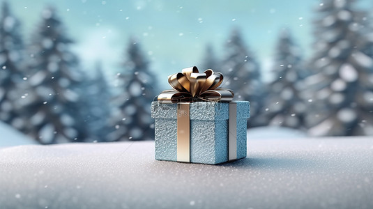 圣诞礼物盒背景图片_3d 渲染冬季仙境圣诞礼物盒