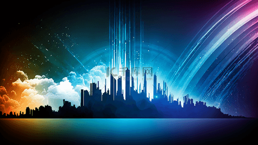 科幻城市背景图片_科技发光科幻城市剪影背景