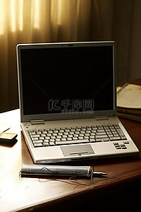 科技办公室背景图片_有膝上型计算机和笔记本的书桌