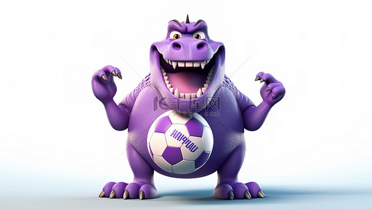 有趣搞笑背景图片_搞笑 3D 紫色恐龙与标语牌和足球