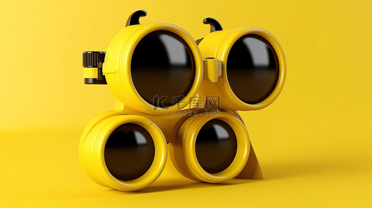 微笑表情背景图片_用黄色背景上的双筒望远镜探索表情符号图标的社交媒体宇宙 3D 插图