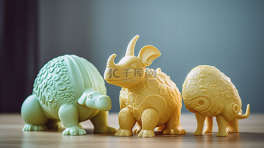 玩具储物柜背景图片_儿童大象蜥蜴和蜗牛打印人物 3D 玩具