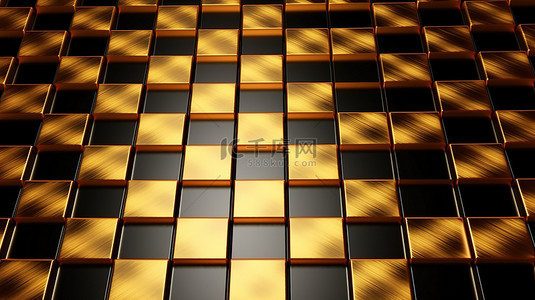 金色格子板钢引人注目的 3D 背景纹理