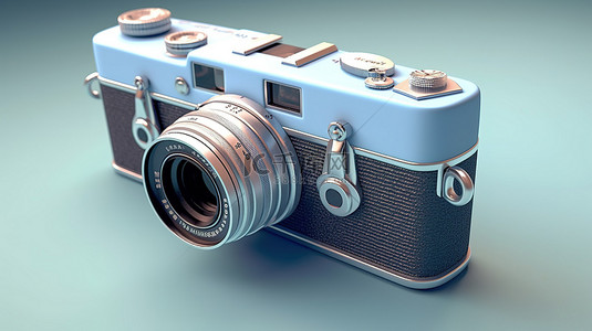 蓝色色调老式相机的 3D 插图