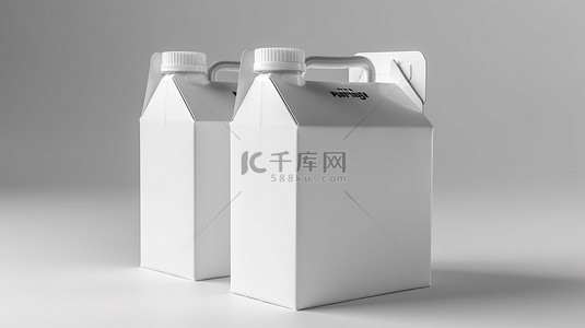 白色背景展示 3D 渲染的牛奶和果汁纸盒包装