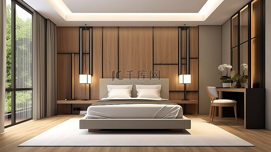 整洁的卧室背景图片_整洁卧室设计的时尚 3D 渲染