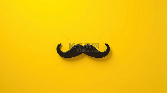 黄色背景，3D 渲染中带有人造黑胡子