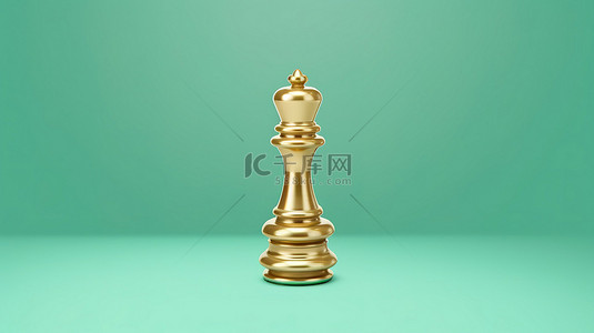 国王棋子金色福图纳象棋国王徽章在潮水绿色背景上的图标 3d 渲染社交媒体符号