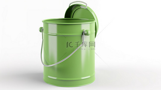 垃圾桶城市背景图片_白色背景，3D 渲染中带有孤立的浅绿色垃圾桶，通过废物回收促进清洁城市地区
