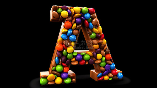 生日背景图片_由彩虹巧克力糖组成的字母 a 的 3d 插图