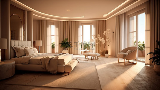 酒店浴缸背景图片_以数字方式创建的五星级酒店套房豪华内饰的 3D 渲染