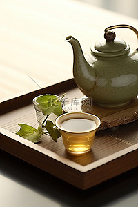 倒茶礼仪背景图片_茶壶从木托盘中倒出水