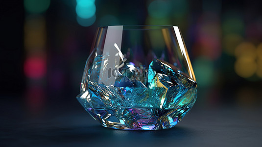 现代奢华玻璃物体的逼真 3D 渲染，具有虹彩和色散效果，在光滑的背景下具有令人惊叹的分光效果