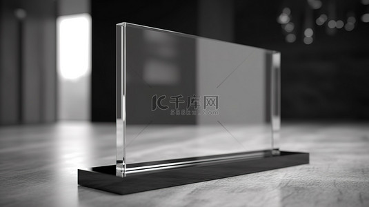 招牌空白背景图片_具有透明玻璃外观的铭牌设计的 3D 渲染