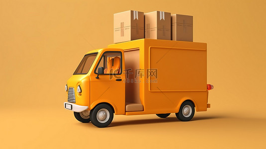 送外卖的背景图片_送货车和踏板车运载箱的 3D 插图