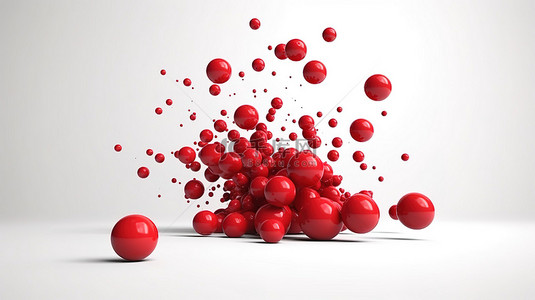 白色背景上飞行的红色球体的简约概念 3d 渲染