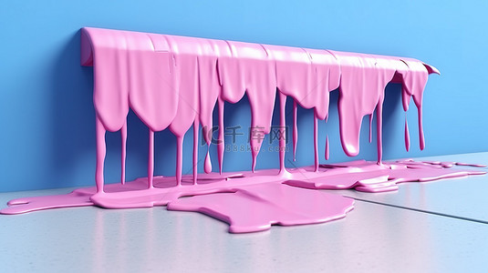 蓝色房屋背景图片_蓝色房屋墙壁的 3D 渲染，上面溅有粉红色油漆