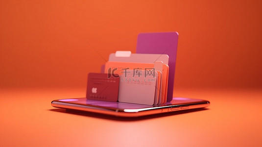 虚拟购物体验智能手机交易与信用卡 3D 渲染插图
